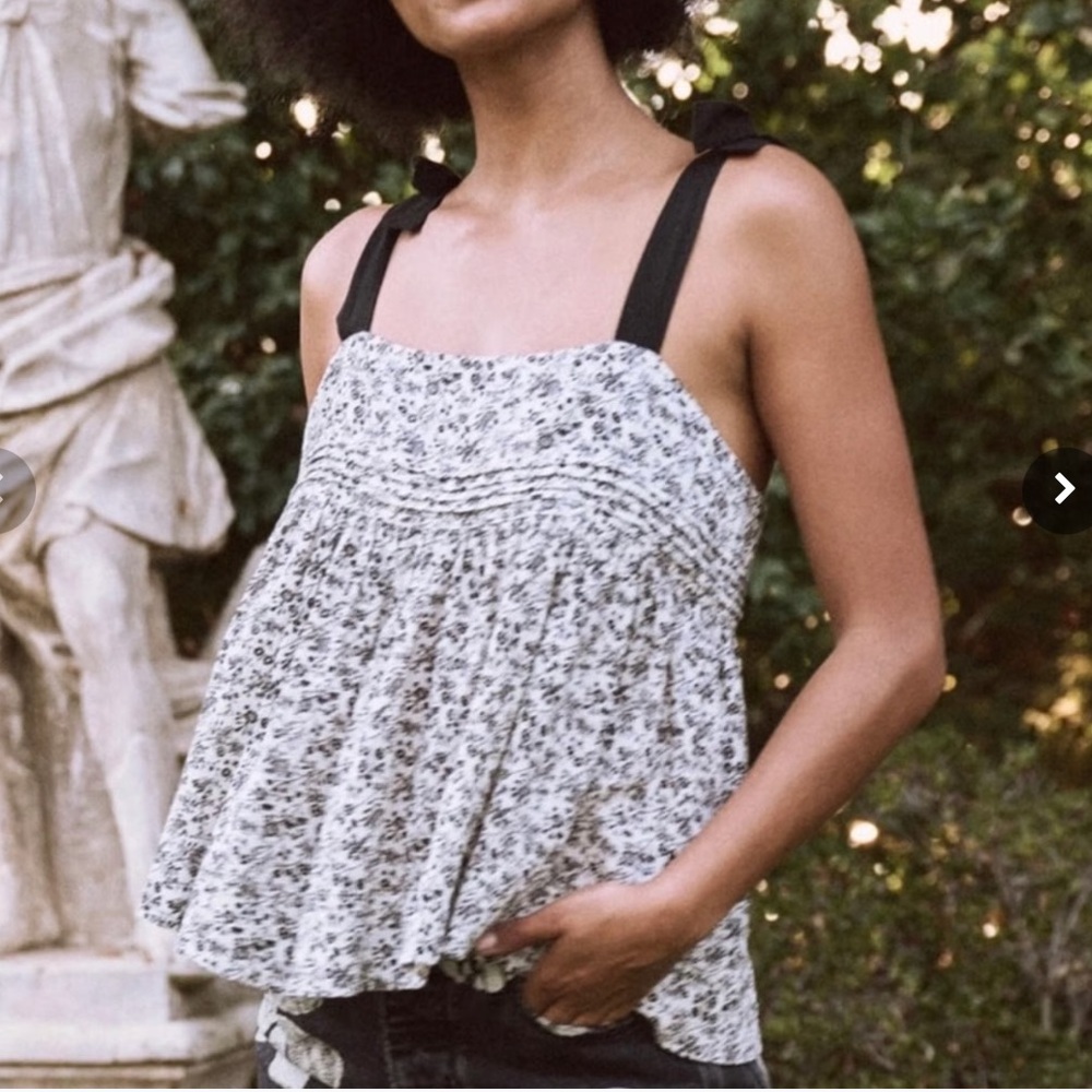 THE GREAT. The Song Bird Cami White Meadow Floral Tie Shoulder Straps XS